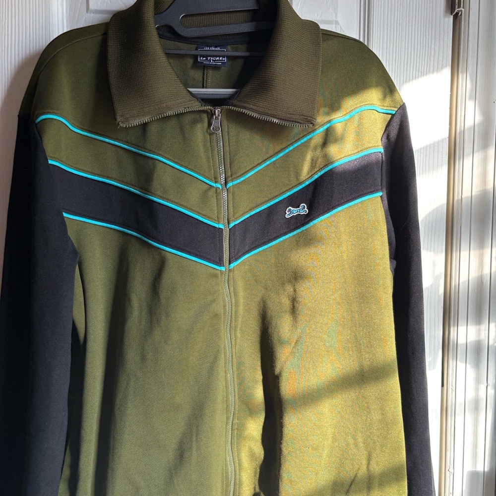Le Tigre Olive and Black Zip-Up with Blue Stripes - Picture 2 of 9